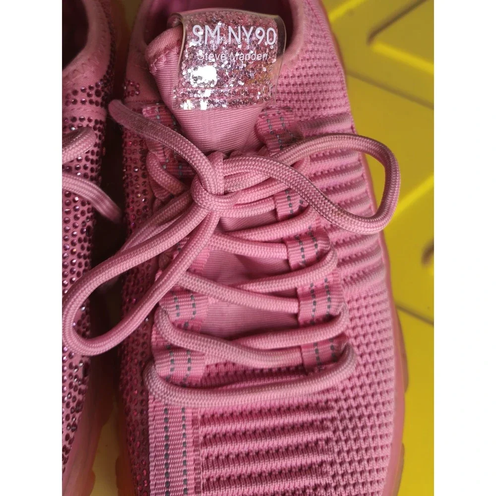 Y2K Steve Madden Women's Girls Maxima Sneaker Size 5 Pink Rhinestone Embellished